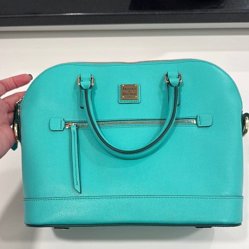 NWT Aqua Dooney & Bourke Zip Satchel & Shoulder Strap - Picture 3 of 11